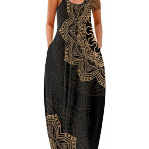Women Floral Crew Neck Gallus Comfy Casual Maxi Dress, Dresses, color:As Picture|size:4XL, catalog Noracora shop