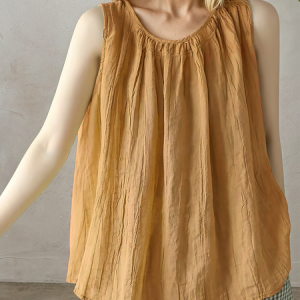Linen Casual Plain linen-cotton Crew Neck Tank Top, Tank Tops & Camis, Roselinlin - Online Catalog
