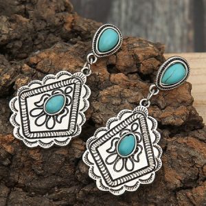 Retro Turquoise Bohemian Earrings, JustFashionNow Earrings, color:Silver,