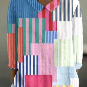Shirt Collar Long Sleeve Striped Regular Micro-Elasticity Regular Fit Shirt For Women, Shirts, color:White|size:4XL, catalog Noracora shop