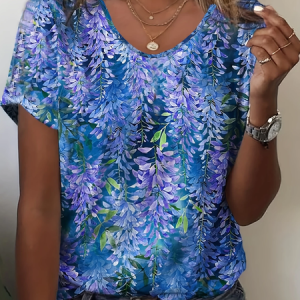Women Floral Short Sleeve Tee T-shirt Crew Neck Casual Summer Top, JustFashionNow T-Shirts, color:As Picture|size:4XL,