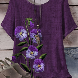 Women Floral Crew Neck Casual Short Sleeve T-shirt, Tees & T-shirts, Roselinlin - Online Catalog