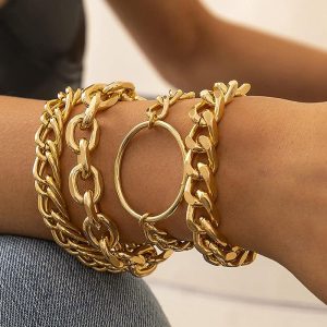 4PCS Chunky Chain Bracelet Boho Stackable Bangle Cuff Bracelet Set, women Bracelet, ChicMe catalog