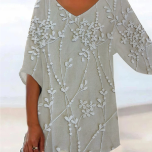Women Floral Short Sleeve Shirt Summer Printing V Neck Daily Casual Top, JustFashionNow Blouses, color:Apricot|size:3XL,