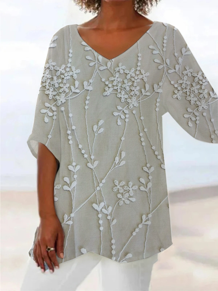 Women Floral Short Sleeve Shirt Summer Printing V Neck Daily Casual Top, JustFashionNow Blouses, color:Apricot|size:3XL,