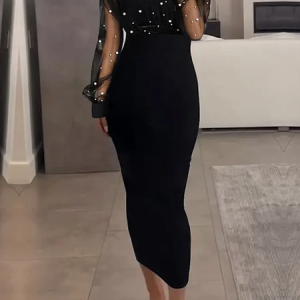 Plus Size Medium Elasticity Elegant Plain  Midi Dress, Plus Dresses, color:Black|size:4X, Stylewe