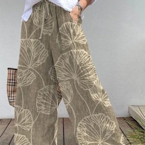 Women Leaf Long Pant Vintage Spring/Fall Trousers, JustFashionNow Pants, color:As Picture|size:3XL,