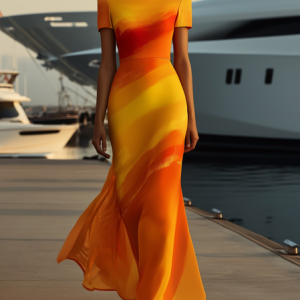 Elegant Ombre Irregular Craftsmanship Maxi Dress, Maxi Dresses, color:Orange|size:XXL, Stylewe
