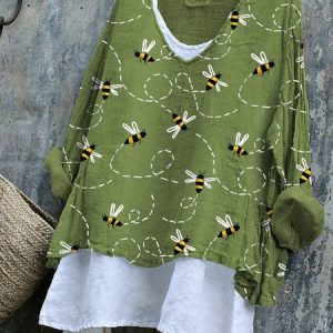 Vintage Animal V Neck Long Sleeve T-shirt, T-shirts, color:Green|size:4XL, catalog Noracora shop