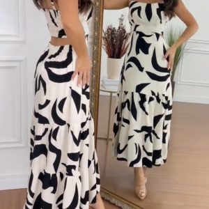 Abstract Print Spaghetti Strap Maxi Dress Casual Hollow Out Ruffles Hem Dress, women Maxi Dresses, ChicMe catalog
