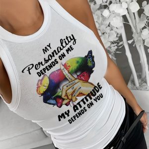 My Personality Depends On Me My Attitude Depends On You Butterfly Slogan Print Ribbed Tank Top, women Tanks & Crop Tops, ChicMe catalog