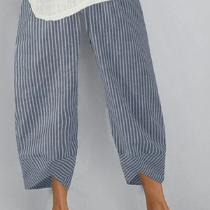 Women Striped Capris Pants Casual Summer Trousers, JustFashionNow Pants, color:Blue|size:5XL,