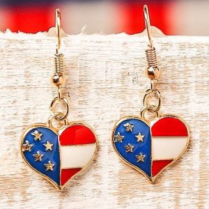 New Independence Day fashion oil drop American flag Earrings, European and American pentagram star heart flag Earrings, Earring, color:love heart, catalog Noracora shop
