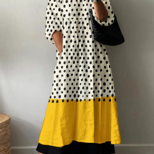 Women Polka Dots Half Sleeve Summer Printing Dress V Neck Daily Casual Maxi A-Line Dress, JustFashionNow Casual Dresses, color:As Picture|size:5XL,