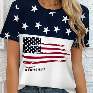 Women Star Short Sleeve Tee T-shirt Crew Neck Printing Casual Summer Graphic Tee Top, JustFashionNow T-Shirts, color:Purplish Blue|size:XXL,