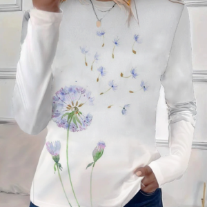 Women Floral Long Sleeve Tee T-shirt Crew Neck Printing Casual Spring/Fall Graphic Tee Top, JustFashionNow T-Shirts, color:White|size:XXL,