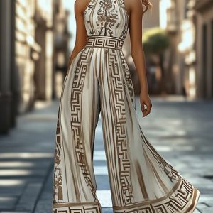Urban Geometric Halter Tank Jumpsuit, Jumpsuits, color:As Picture|size:XXL, Stylewe