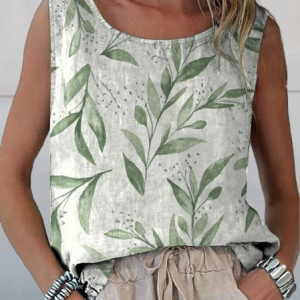 Women Sleeveless Tank Top Camisole Summer Floral Printing Crew Neck Daily Casual Top, JustFashionNow Tanks & Camis, color:White|size:4XL,
