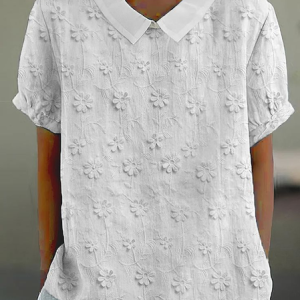 Women's Floral Print Spring Lapel Short Sleeve Shirt, Blouses, Lilicloth.com
