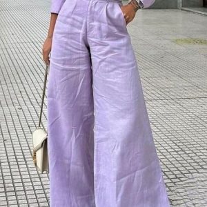Plus Size Cotton And Linen Urban Plain Wide Leg Fashion Pants, Plus Pants, color:Purple|size:4X, Stylewe