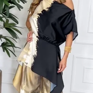 Urban Abstract Printing Cold Shoulder  Blouse, Blouses and Shirts, color:As Picture|size:XXL, Stylewe