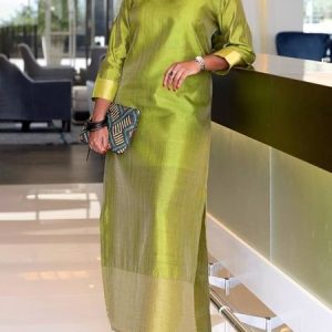 Elegant Satin Crew Neck Maxi Dress, Maxi Dresses, color:Green|size:XXL, Stylewe