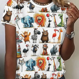 Vintage Animal Crew Neck Short Sleeve T-shirt, T-shirts, color:As Picture|size:4XL, catalog Noracora shop