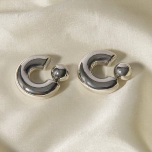 16k Gold Stainless Steel Front And Rear C-shaped Earrings Unique Design High-end Niche Titanium Steel Earrings, Earrings, color:Silver, Stylewe