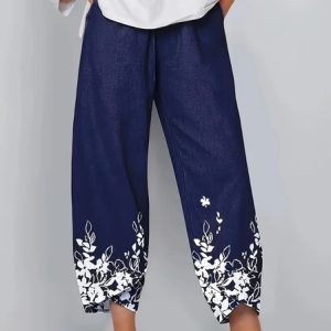 Women Floral Capris Pant Casual Summer Trousers, JustFashionNow Pants, color:Purplish Blue|size:5XL,