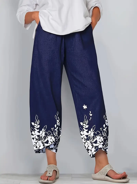 Women Floral Capris Pant Casual Summer Trousers, JustFashionNow Pants, color:Purplish Blue|size:5XL,