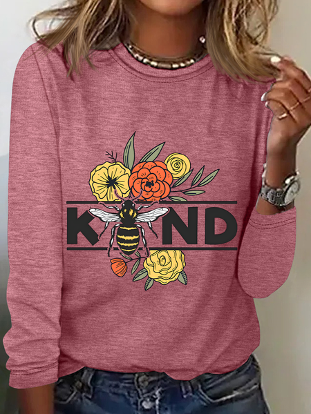 Spread Kindness Floral Be Kind Casual Long Sleeve Shirt, Long sleeves, Lilicloth.com