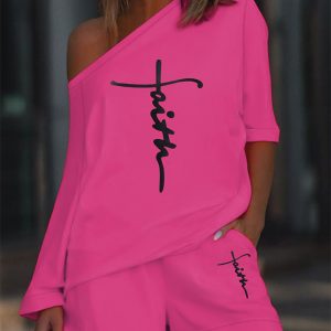 Faith Print Casual Top & Shorts Set, women Two-piece Sets, ChicMe catalog