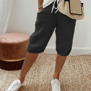 Women Plain Fifth Pants Pant Casual Summer Trousers, JustFashionNow Pants, color:Black|size:4XL,