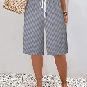 Women Striped Fifth Pants Pant Casual Summer Trousers, JustFashionNow Pants, color:Gray|size:XXL,