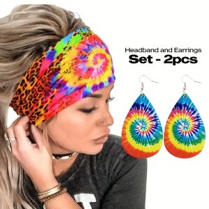 2PCS Ombre Print Wide Elastic Workout Headband with Earrings Set, women Accessories, ChicMe catalog