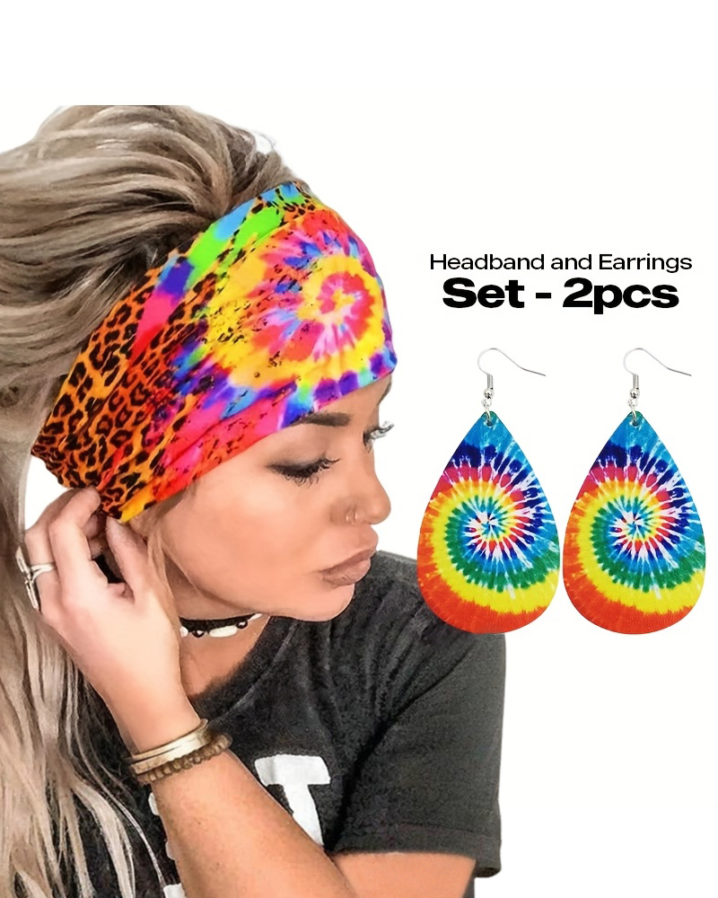 2PCS Ombre Print Wide Elastic Workout Headband with Earrings Set, women Accessories, ChicMe catalog
