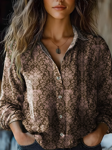 Women's Vintage Bohemian Floral Print Casual Shirt, Blouses, Lilicloth.com - Image 2
