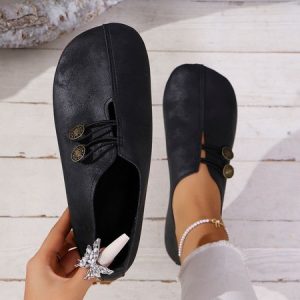 Casual Plain Wearable Slip On Flat Heel Shallow Shoes Buckle, Flats/Loafers, color:Black-brown|size:43, catalog Noracora shop