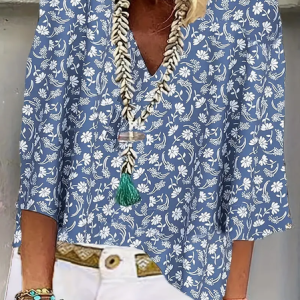 Women Floral Half Sleeve Blouse Summer Shawl Collar Daily Casual Top, JustFashionNow Shirts, color:As Picture|size:3XL,
