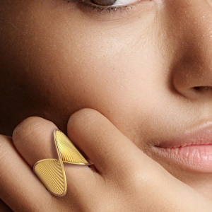 18k gold striped twist ring niche unique design asymmetrical ring, Rings, color:Golden, Stylewe