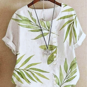 Crew Neck Half Sleeve Plants Regular Regular Fit Blouse For Women, Blouses, color:As Picture|size:4XL, catalog Noracora shop