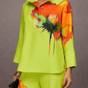 Urban Floral Printing Stand Collar  Blouse, Blouses and Shirts, color:As Picture|size:XXL, Stylewe