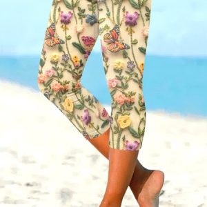 Casual Floral Ankle Pants Pant, Pants, color:Apricot|size:4XL, catalog Noracora shop