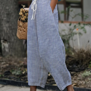 Women Striped Long Pants Casual Spring/Fall Trousers, JustFashionNow Pants, color:Blue|size:M,
