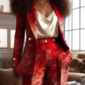 Elegant Random Print Lapel Collar Blazer, Blazers, color:Red|size:XXL, Stylewe