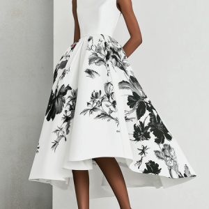Elegant Floral Printing Midi Dress, Midi Dresses, color:As Picture|size:XXL, Stylewe