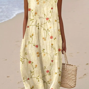 Women Floral Summer Dress Crew Neck Sleeveless A-Line Dress, Dresses, color:As Picture|size:4XL, catalog Noracora shop