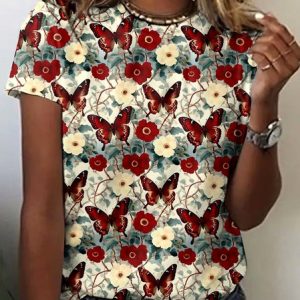 Vintage Animal Crew Neck Short Sleeve T-shirt, T-shirts, color:Apricot|size:4XL, catalog Noracora shop
