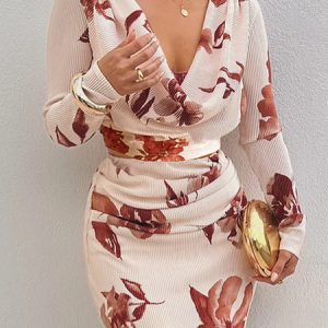 Elegant Floral Printing Cowl Neck Blouse, Blouses and Shirts, color:As Picture|size:XXL, Stylewe