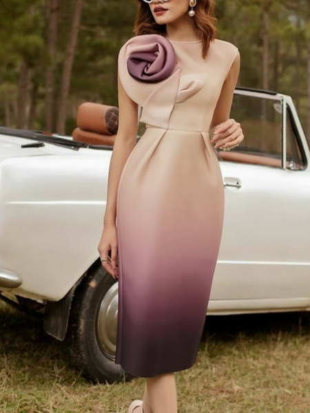 Elegant Ombre 3D Floral Midi Party Dress, Midi Dresses, color:As Picture|size:XXL, Stylewe
